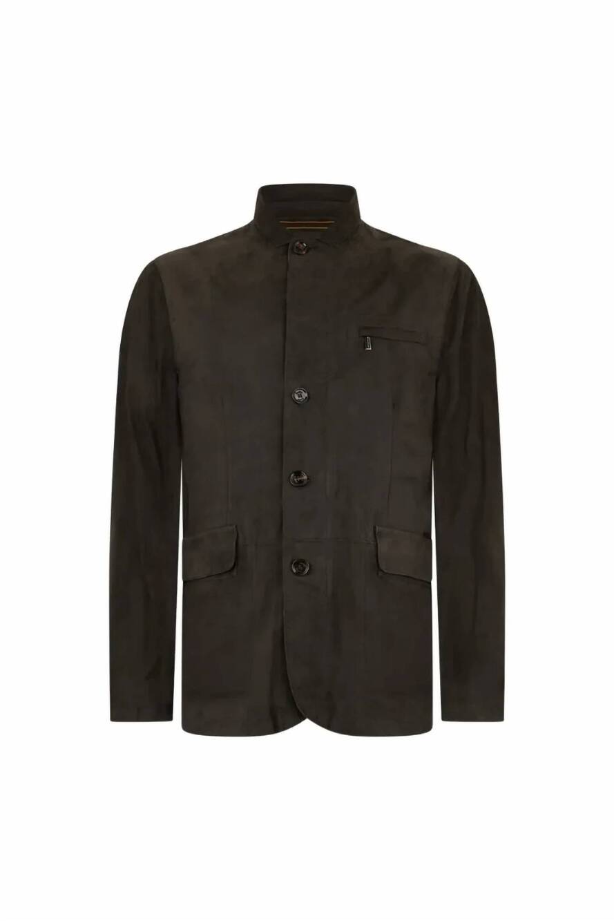 NEW MOORER men's buttoned suede jacket in marrone